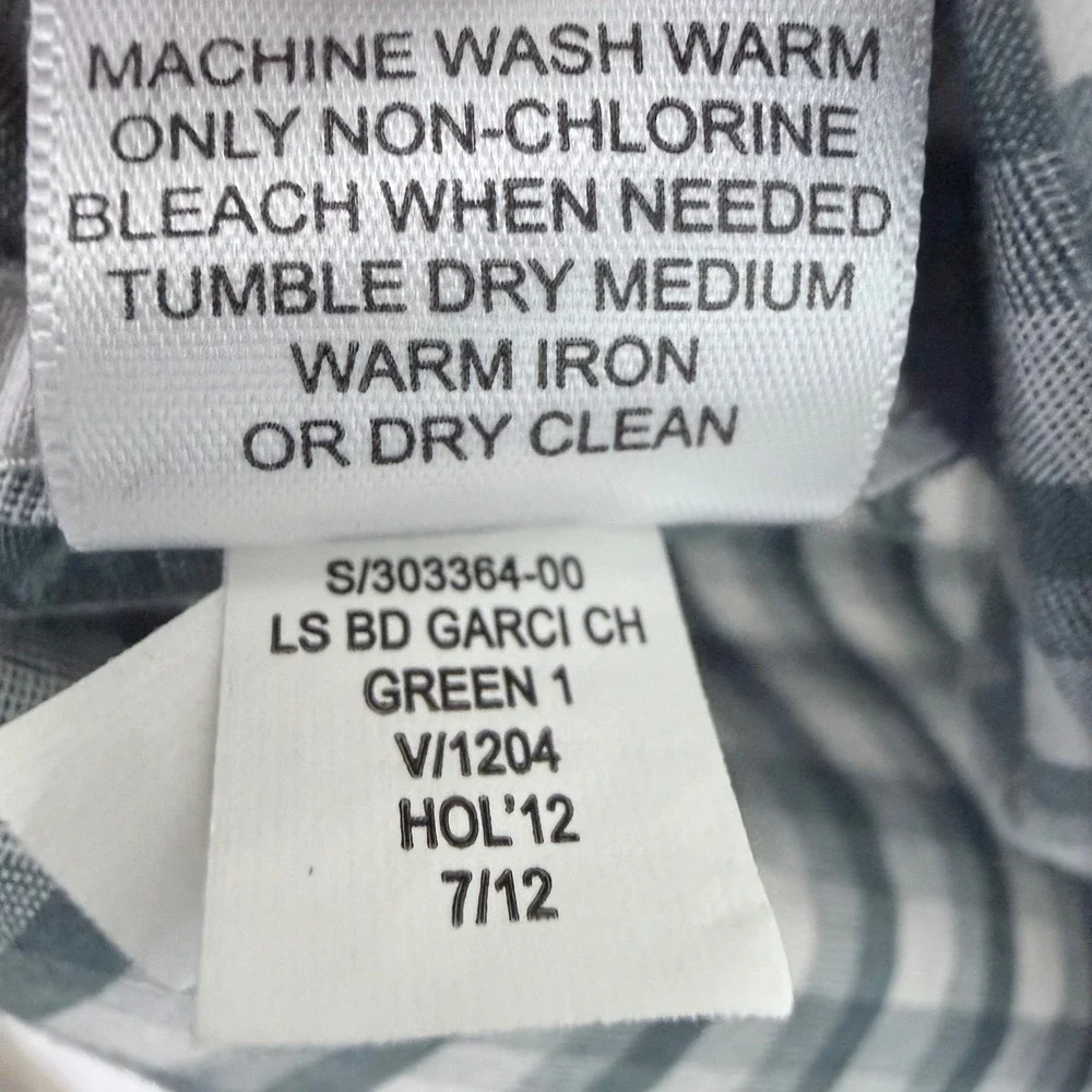 Banana Republic Mens Large Gingham‎ Check Button Down Shirt Green White Cotton